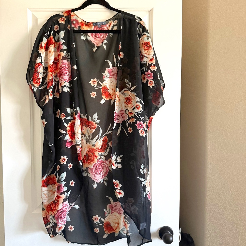 West Coast Love Floral Cover Up Open Front Kimono size L/XL